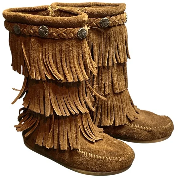 Minnetonka Leather Fringe boots little girls - Picture 1 of 4